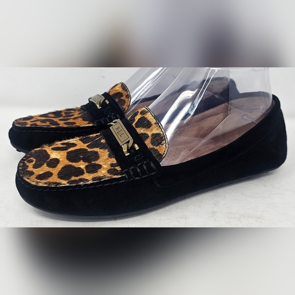 Ralph Lauren Berdine Black Suede Fur Leopard Driving Loafer Size 6.5B - Picture 1 of 13